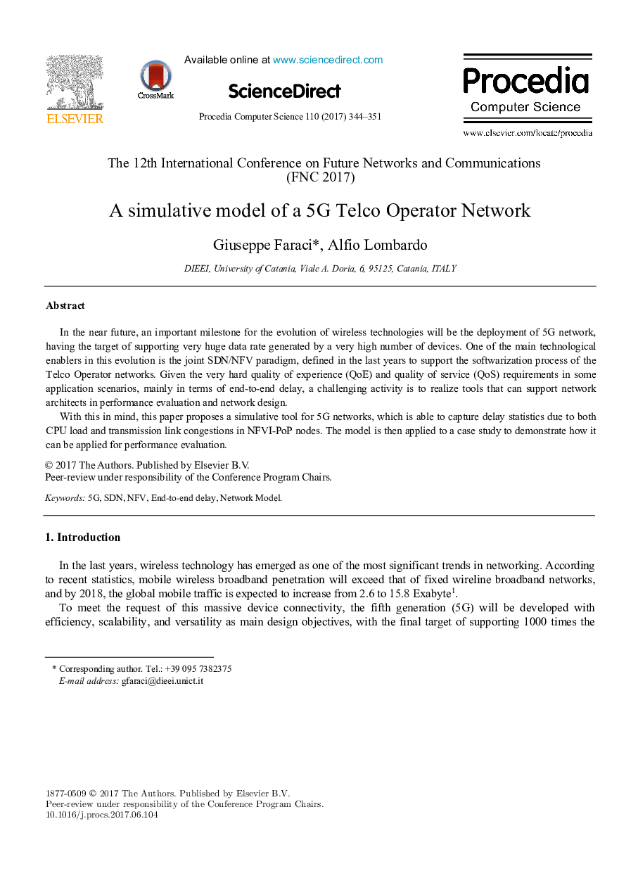 A simulative model of a 5G Telco Operator Network