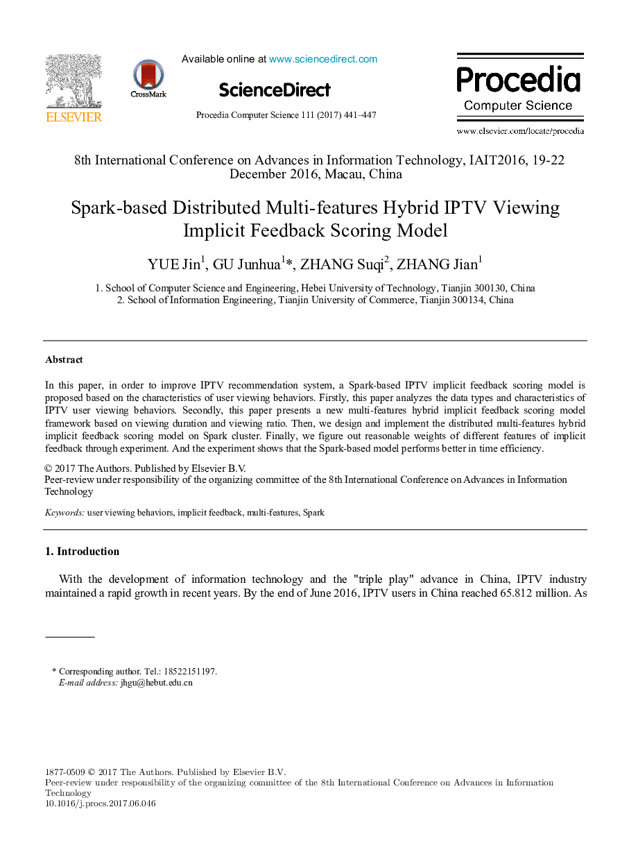 Spark-based Distributed Multi-features Hybrid IPTV Viewing Implicit Feedback Scoring Model