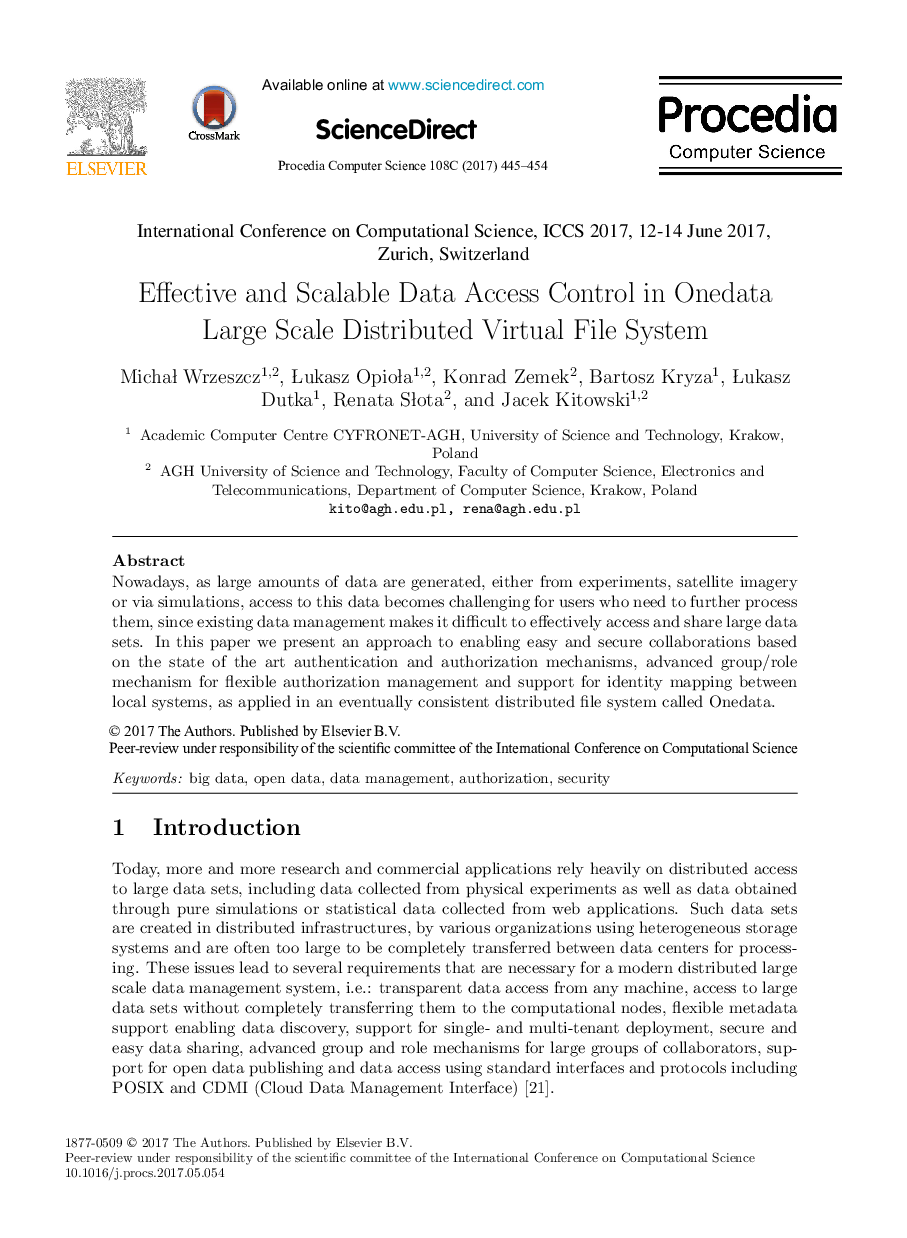 Effective and Scalable Data Access Control in Onedata Large Scale Distributed Virtual File System