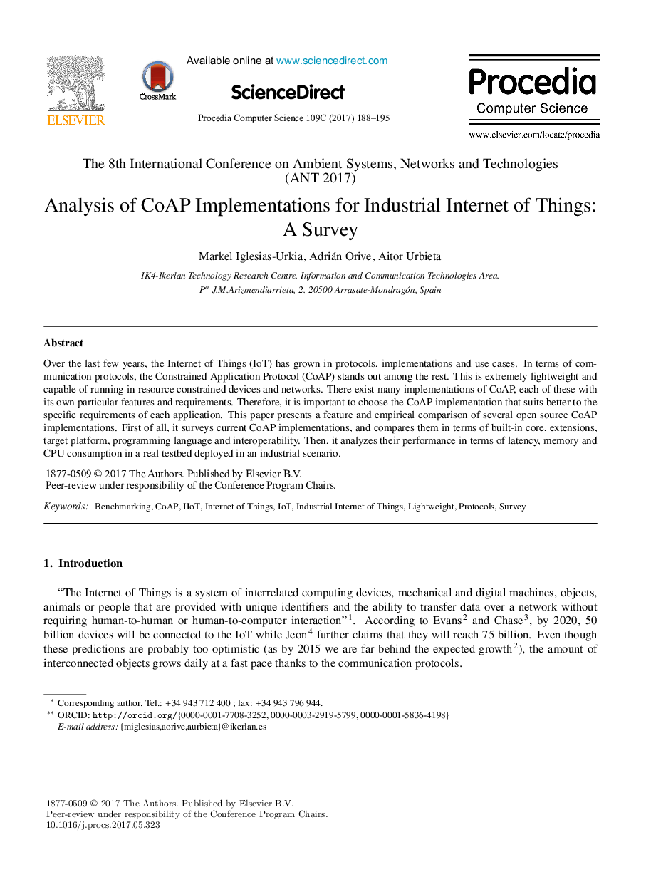 Analysis of CoAP Implementations for Industrial Internet of Things: A Survey