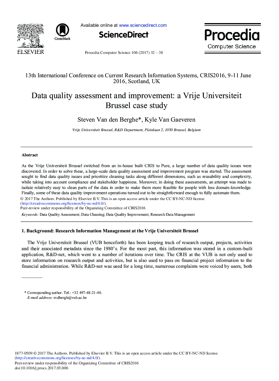 Data Quality Assessment and Improvement: A Vrije Universiteit Brussel Case Study