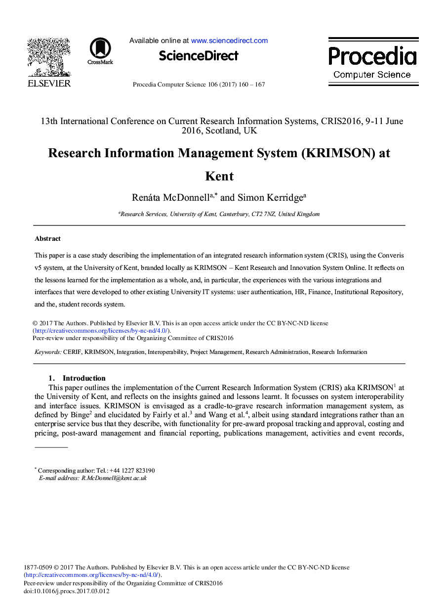 Research Information Management System (KRIMSON) at Kent