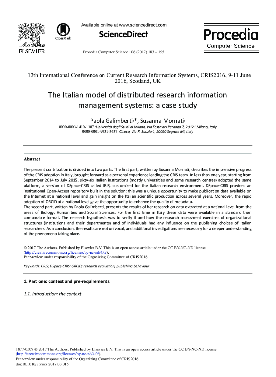 The Italian Model of Distributed Research Information Management Systems: A Case Study