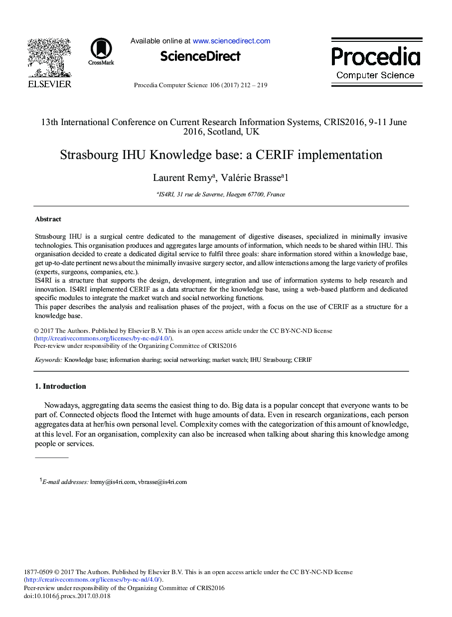 Strasbourg IHU Knowledge Base: A CERIF Implementation