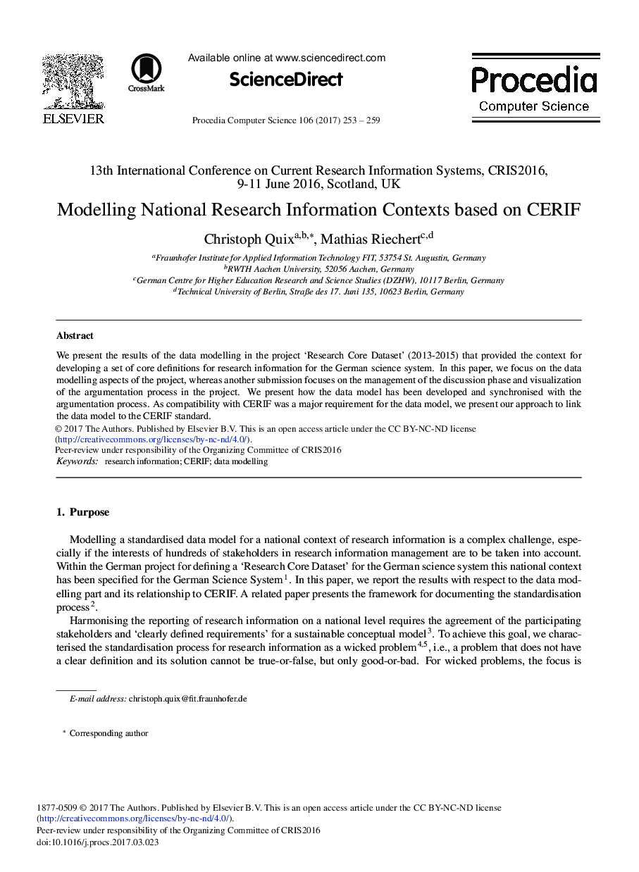 Modelling National Research Information Contexts Based on CERIF