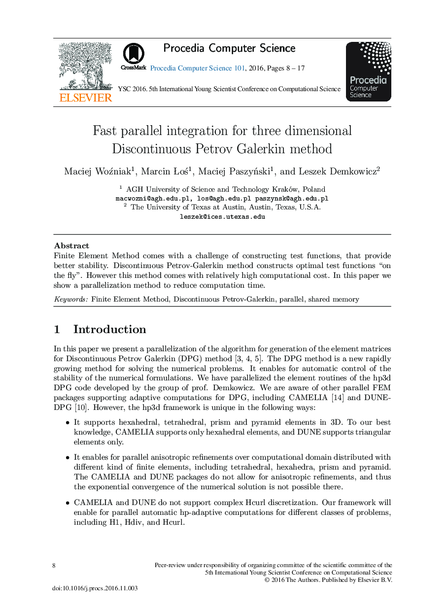 Fast Parallel Integration for three Dimensional Discontinuous Petrov Galerkin Method