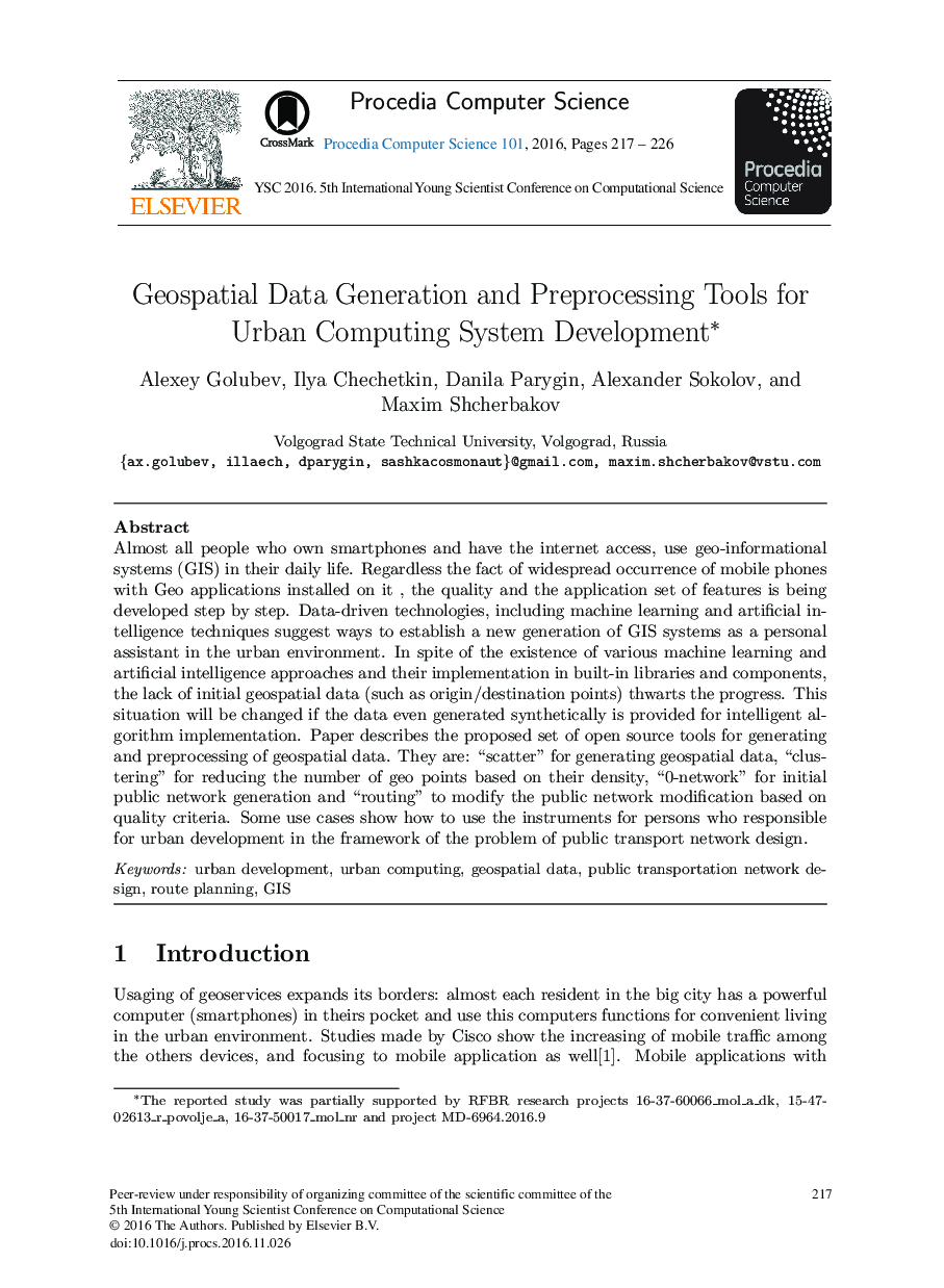 Geospatial Data Generation and Preprocessing Tools for Urban Computing System Development1