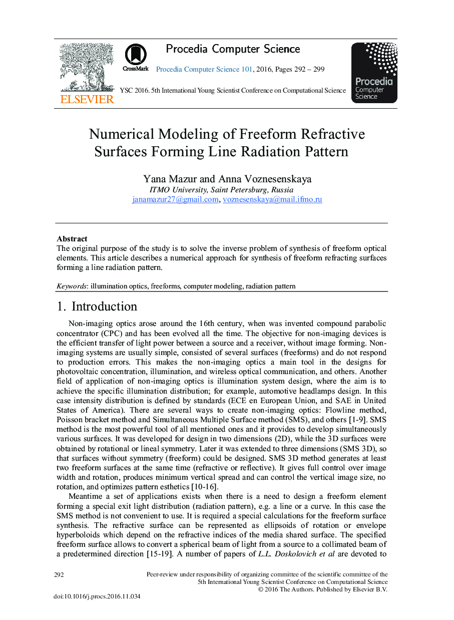 Numerical Modeling of Freeform Refractive Surfaces Forming Line Radiation Pattern