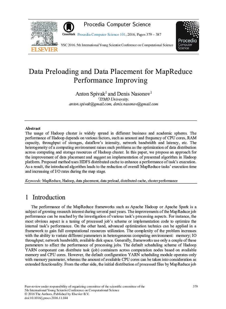 Data Preloading and Data Placement for MapReduce Performance Improving