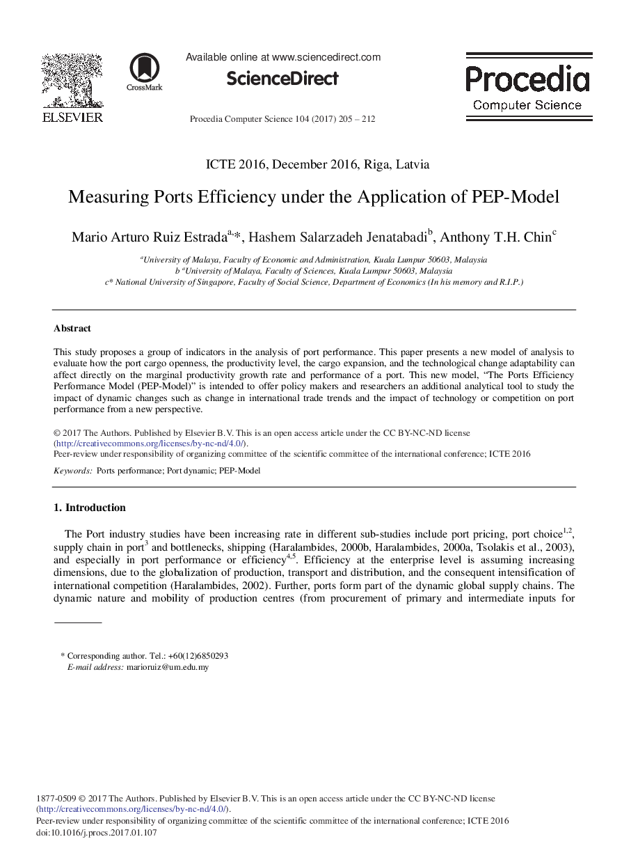 Measuring Ports Efficiency under the Application of PEP-Model