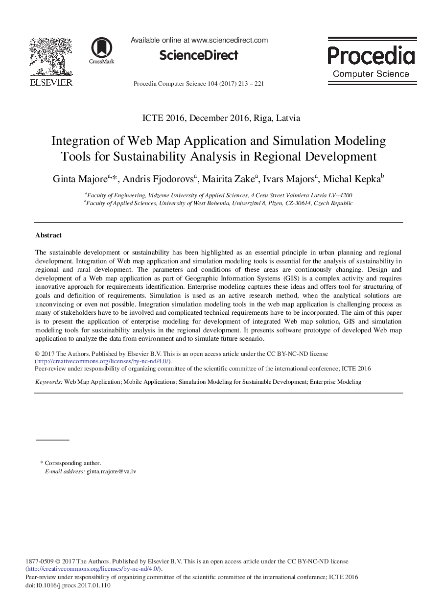 Integration of Web Map Application and Simulation Modeling Tools for Sustainability Analysis in Regional Development