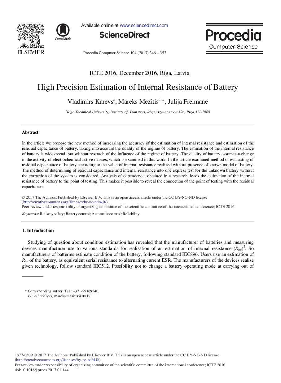 High Precision Estimation of Internal Resistance of Battery