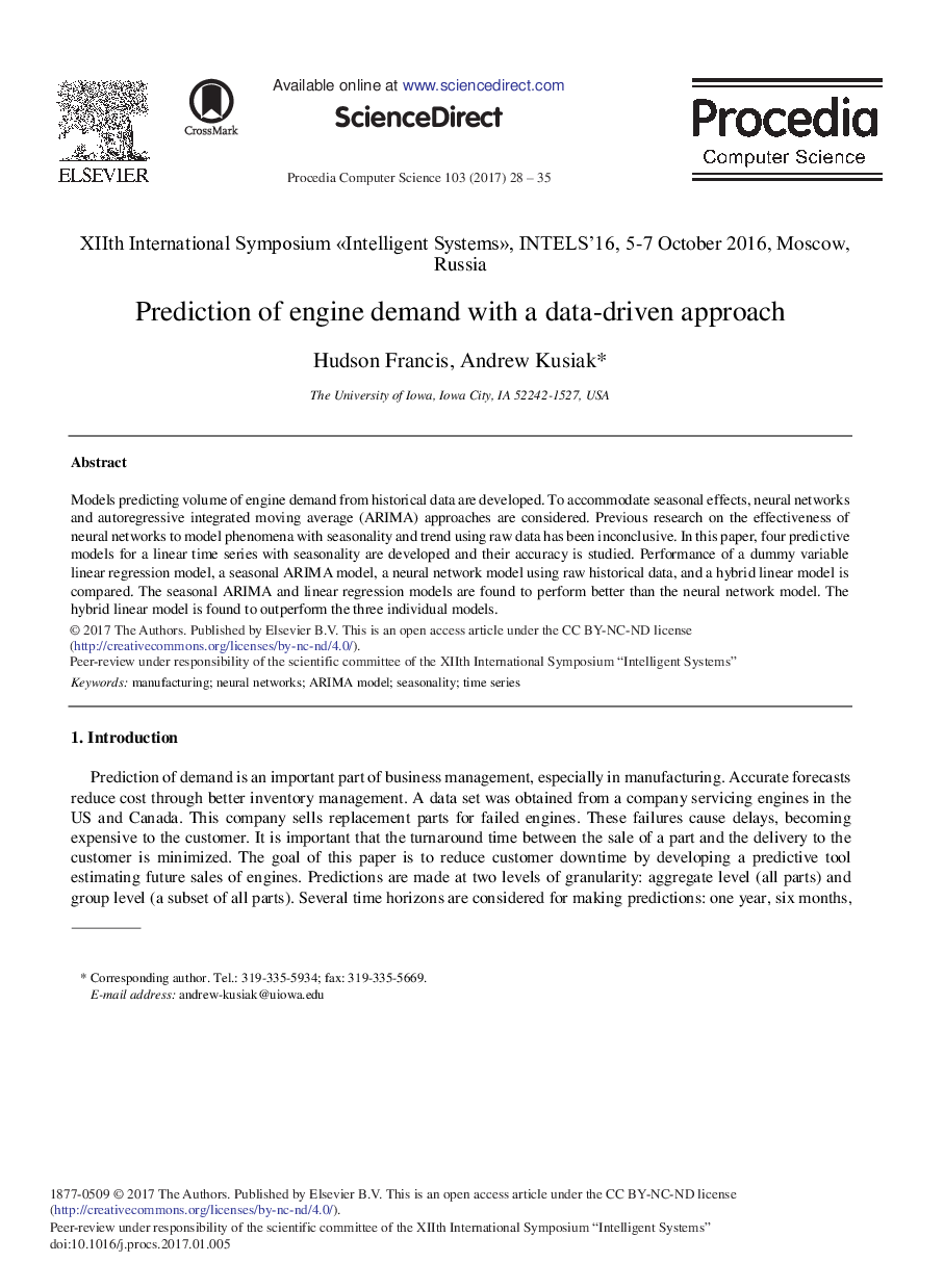 Prediction of Engine Demand with a Data-driven Approach