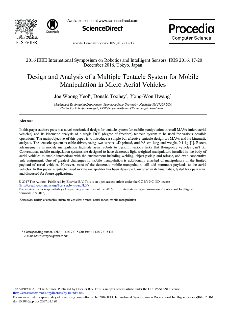 Design and Analysis of a Multiple Tentacle System for Mobile Manipulation in Micro Aerial Vehicles