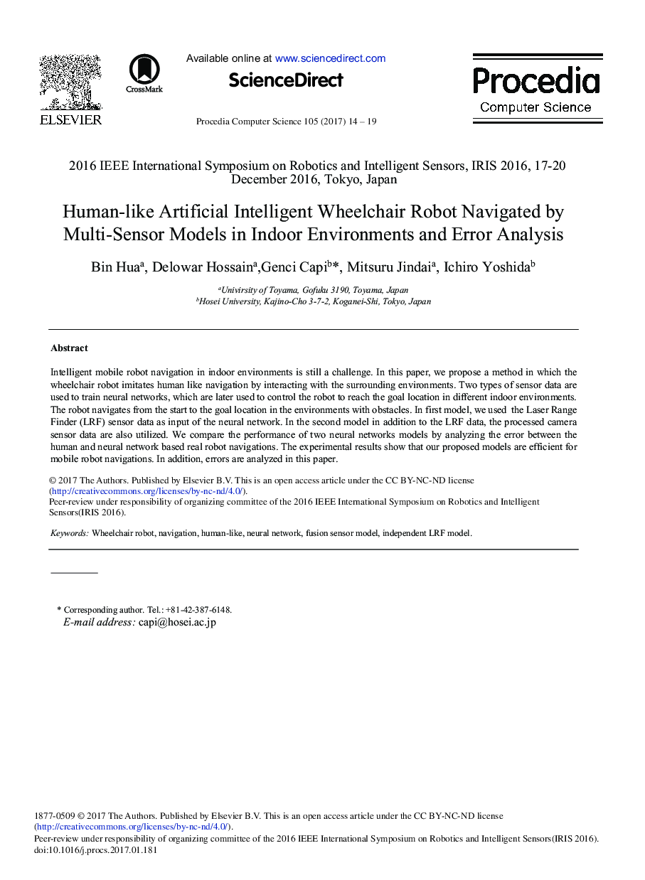 Human-like Artificial Intelligent Wheelchair Robot Navigated by Multi-Sensor Models in Indoor Environments and Error Analysis