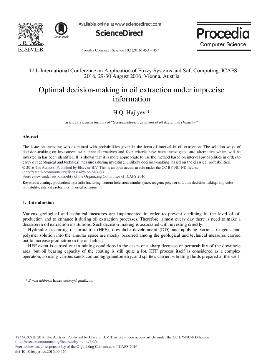 Optimal Decision-making in Oil Extraction under Imprecise Information