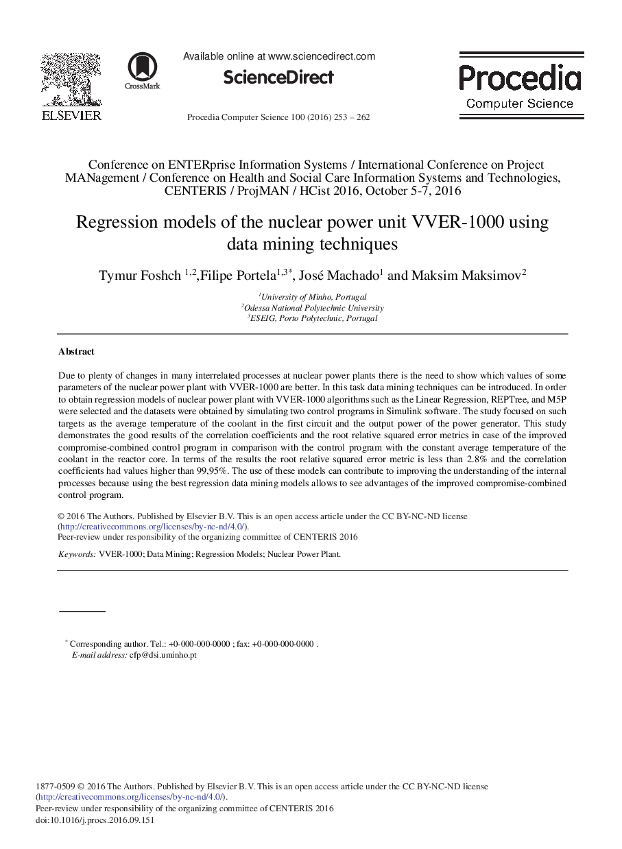Regression Models of the Nuclear Power Unit VVER-1000 Using Data Mining Techniques