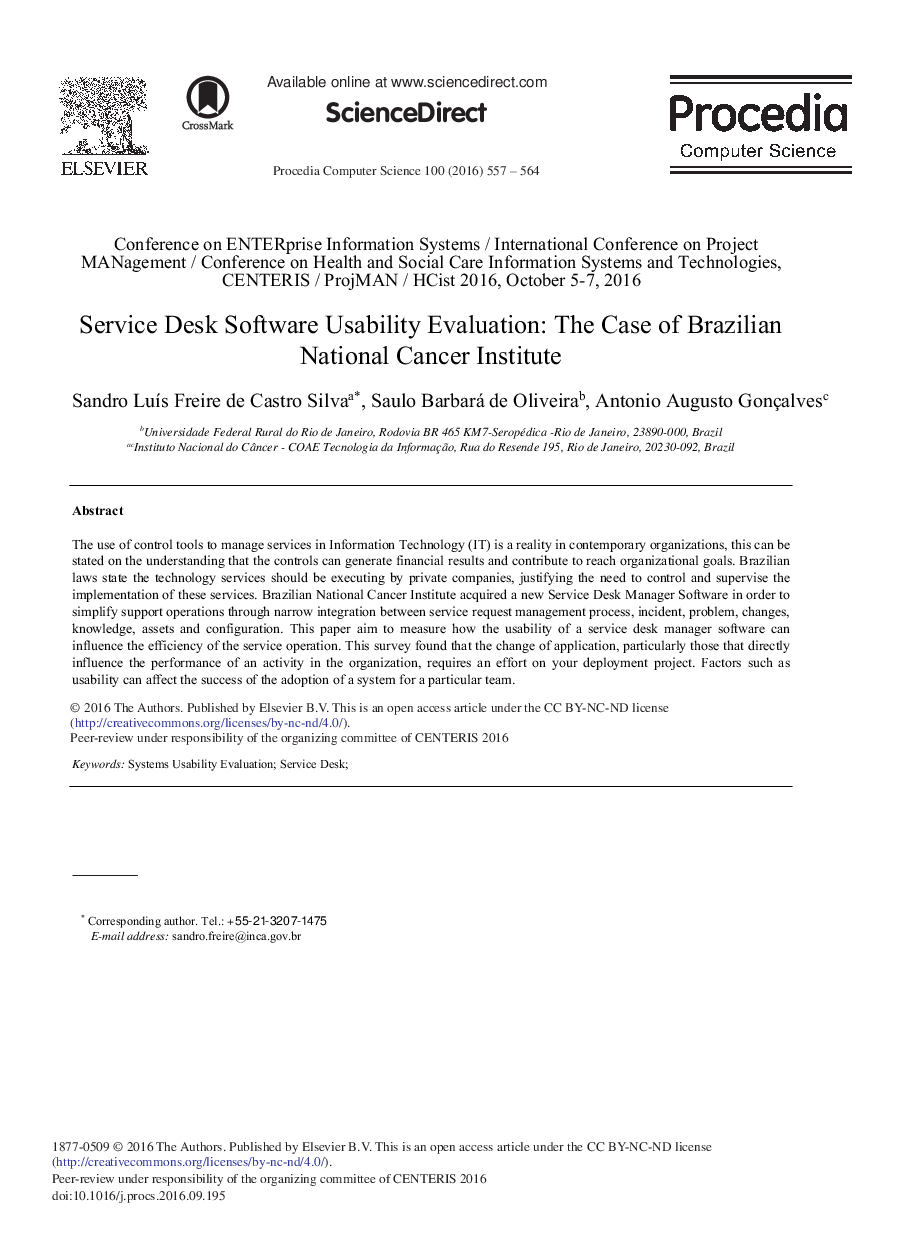 Service Desk Software Usability Evaluation: The Case of Brazilian National Cancer Institute