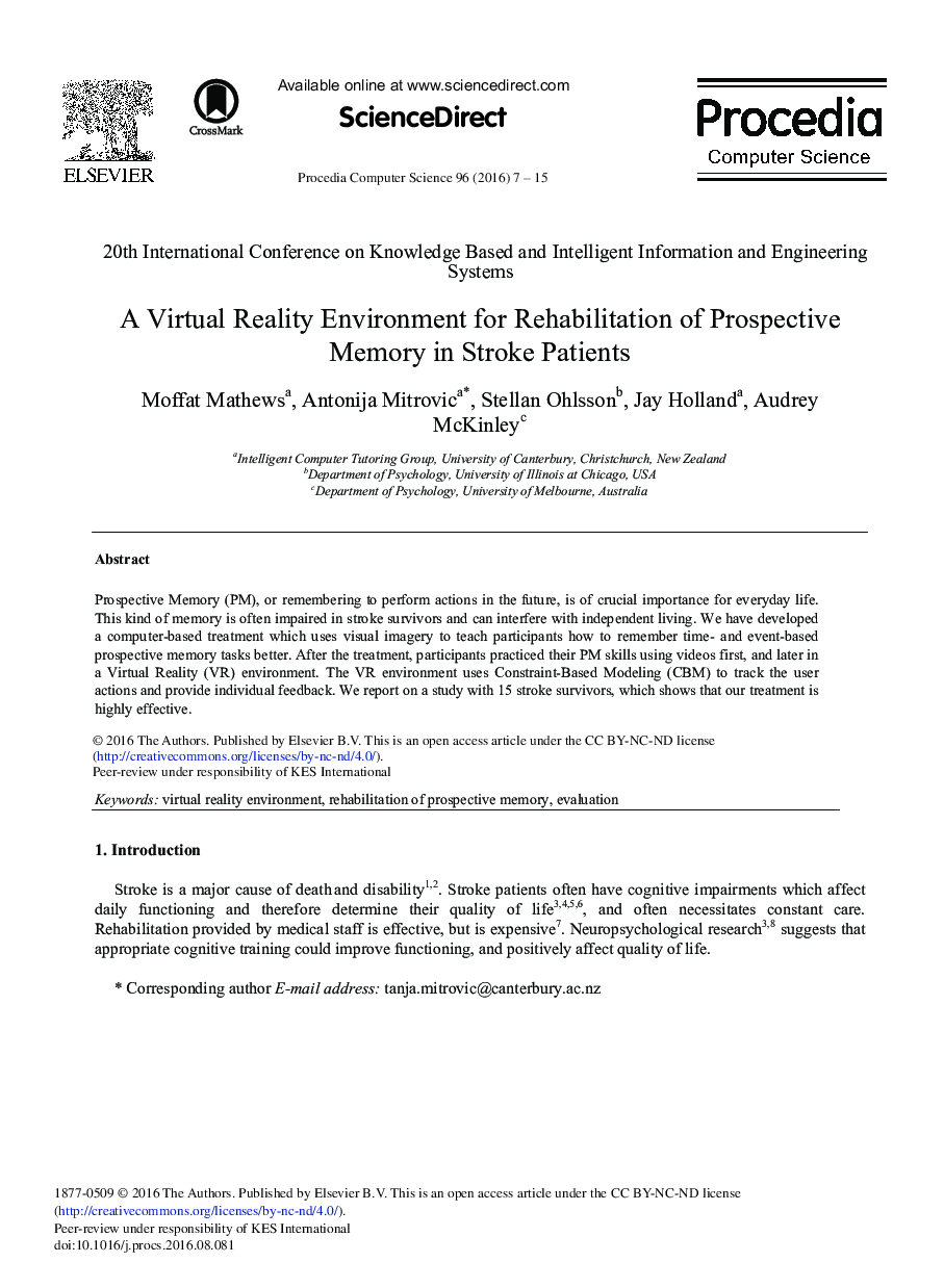 A Virtual Reality Environment for Rehabilitation of Prospective Memory in Stroke Patients