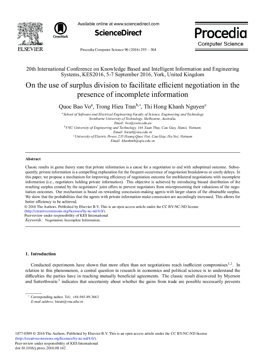 On the Use of Surplus Division to Facilitate Efficient Negotiation in the Presence of Incomplete Information