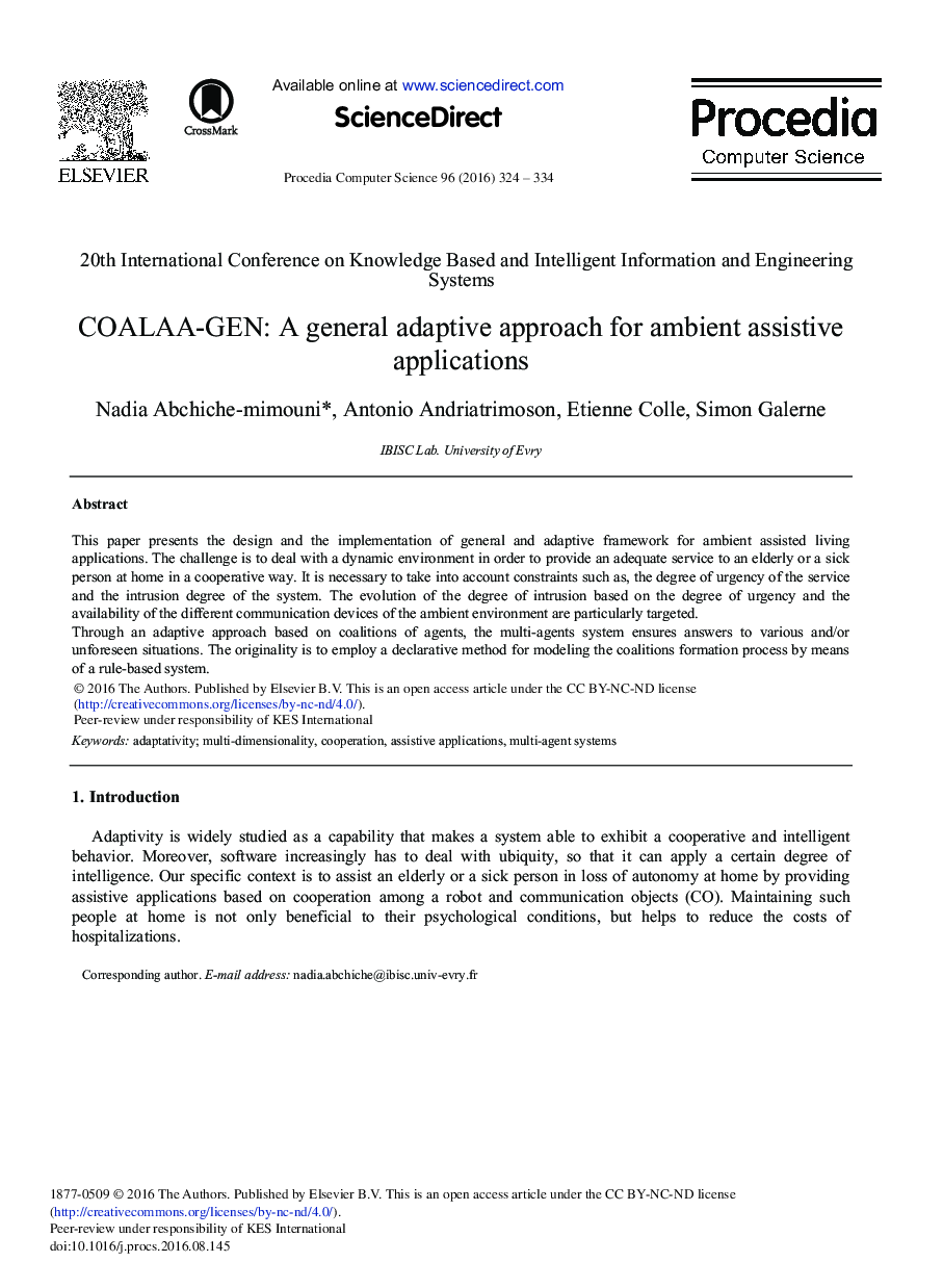 COALAA-GEN: A General Adaptive Approach for Ambient Assistive Applications