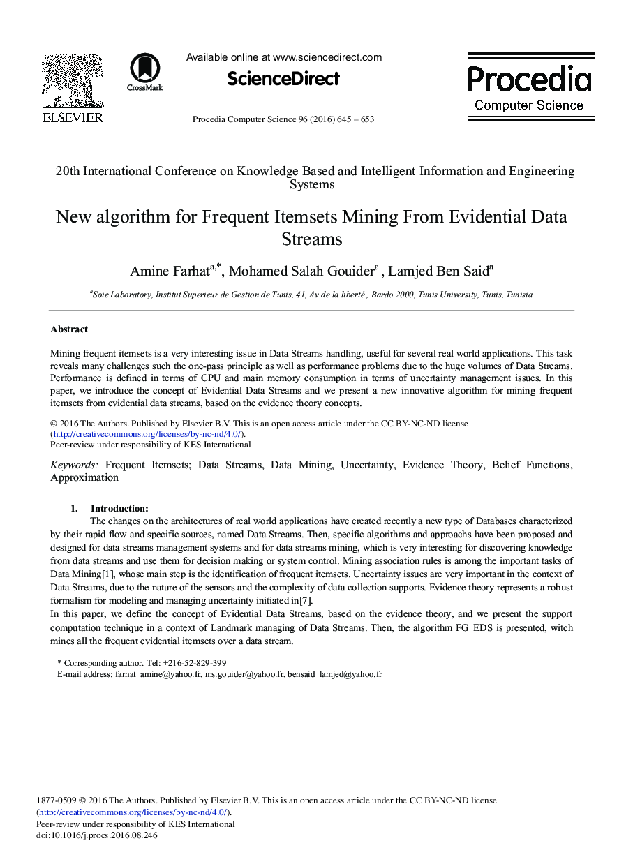 New Algorithm for Frequent Itemsets Mining from Evidential Data Streams