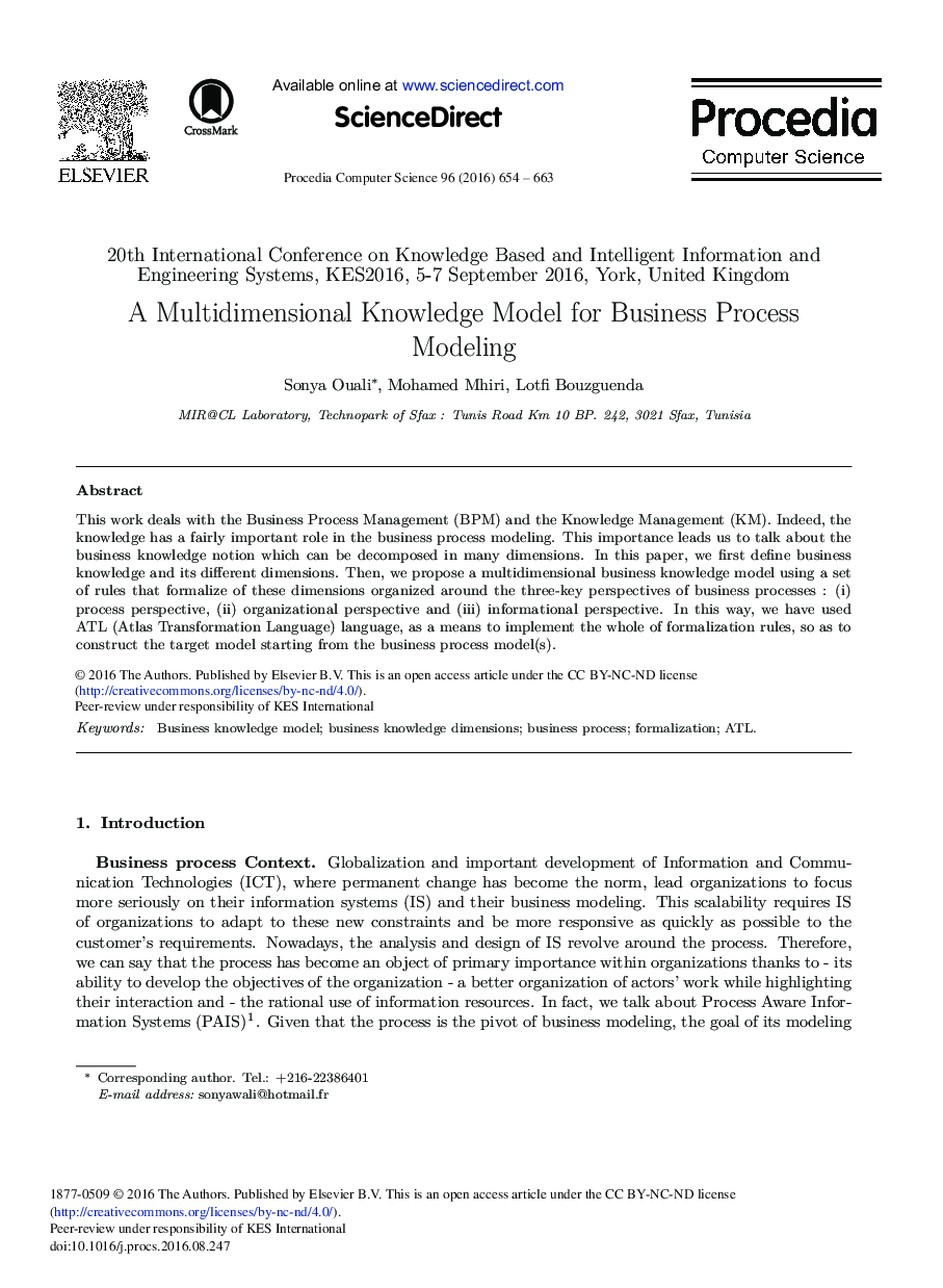 A Multidimensional Knowledge Model for Business Process Modeling