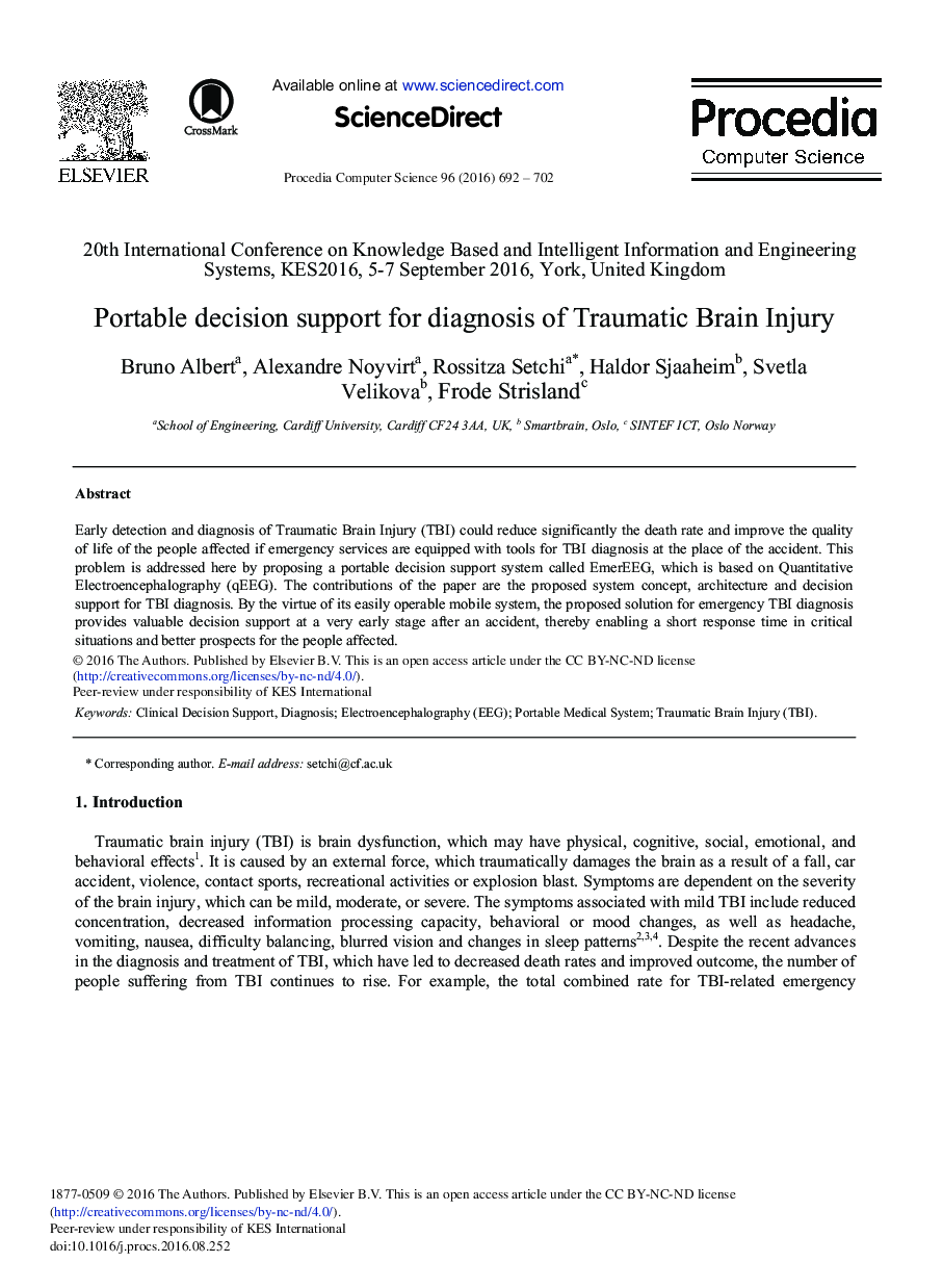 Portable Decision Support for Diagnosis of Traumatic Brain Injury