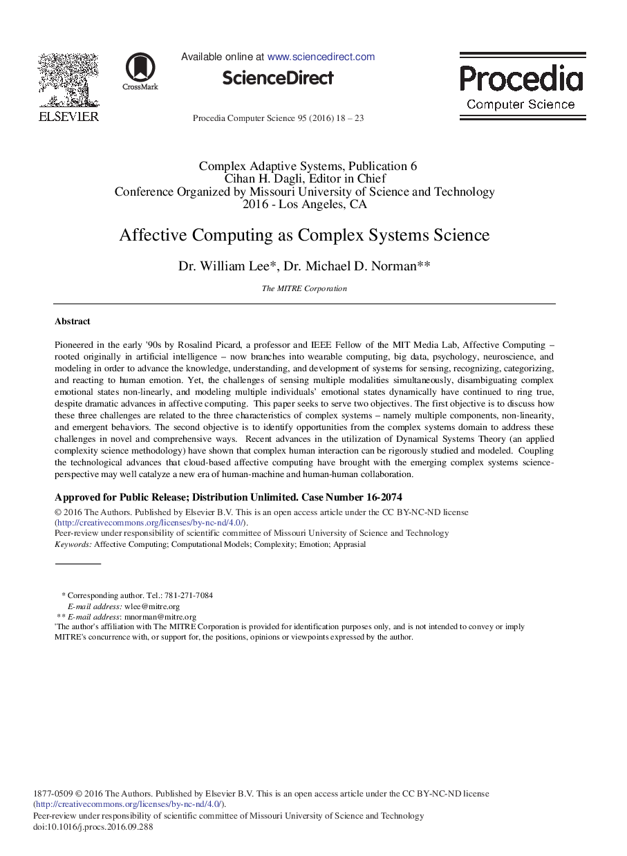 Affective Computing as Complex Systems Science