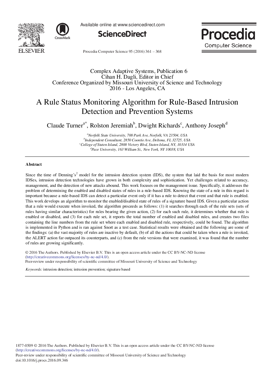 A Rule Status Monitoring Algorithm for Rule-Based Intrusion Detection and Prevention Systems