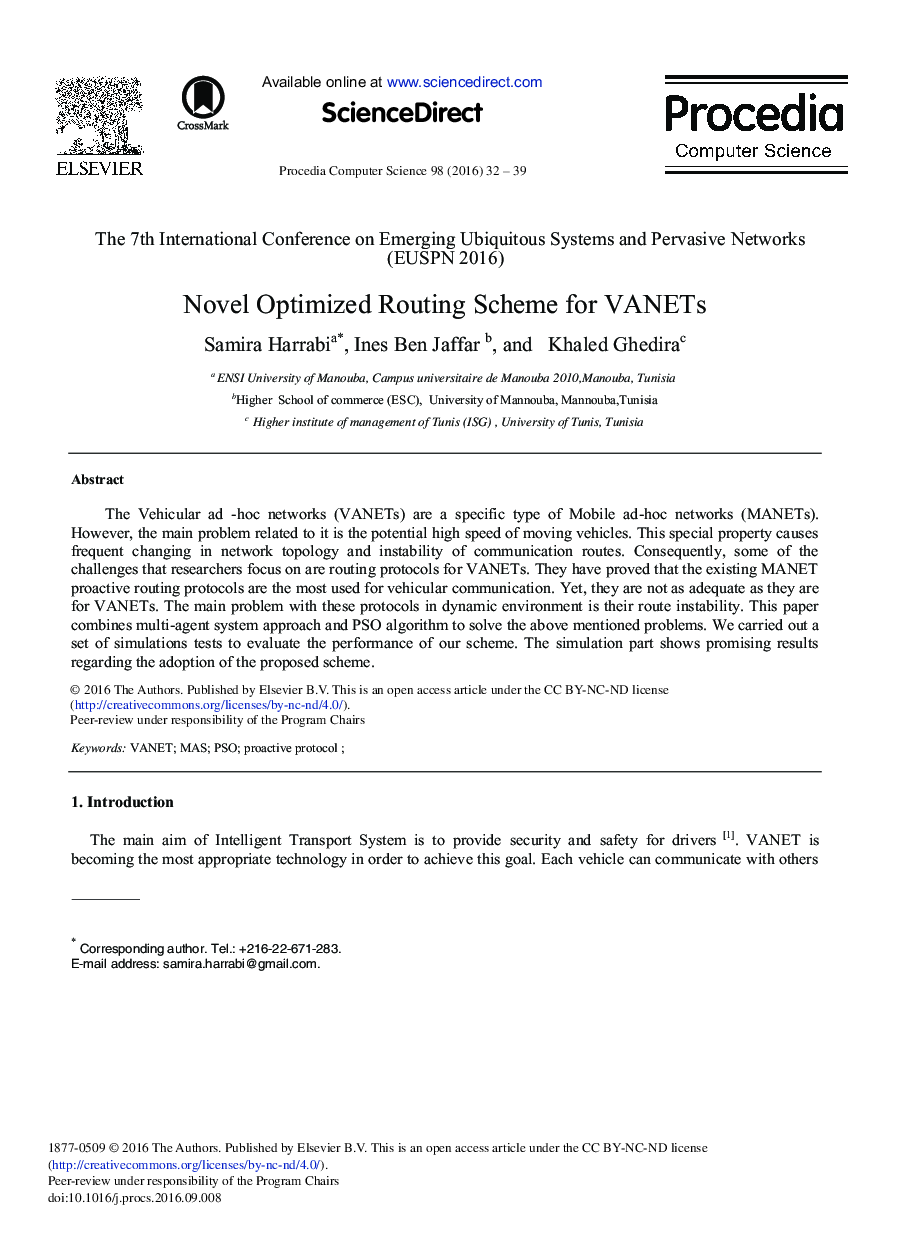 Novel Optimized Routing Scheme for VANETs