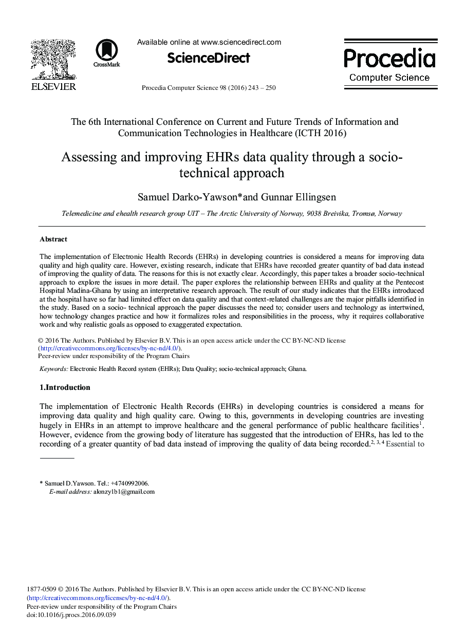 Assessing and Improving EHRs Data Quality through a Socio-technical Approach