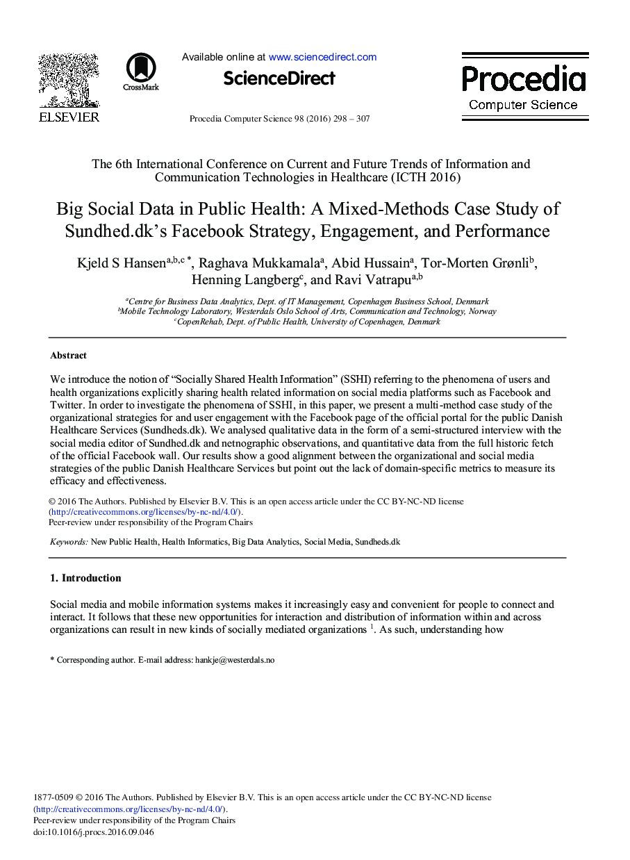 Big Social Data in Public Health: A Mixed-methods Case Study of Sundhed.dk's Facebook Strategy, Engagement, and Performance