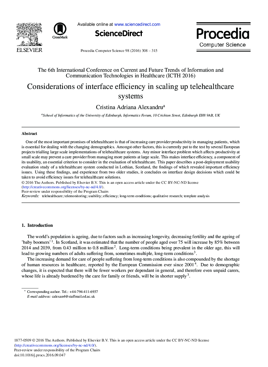Considerations of Interface Efficiency in Scaling up Telehealthcare Systems