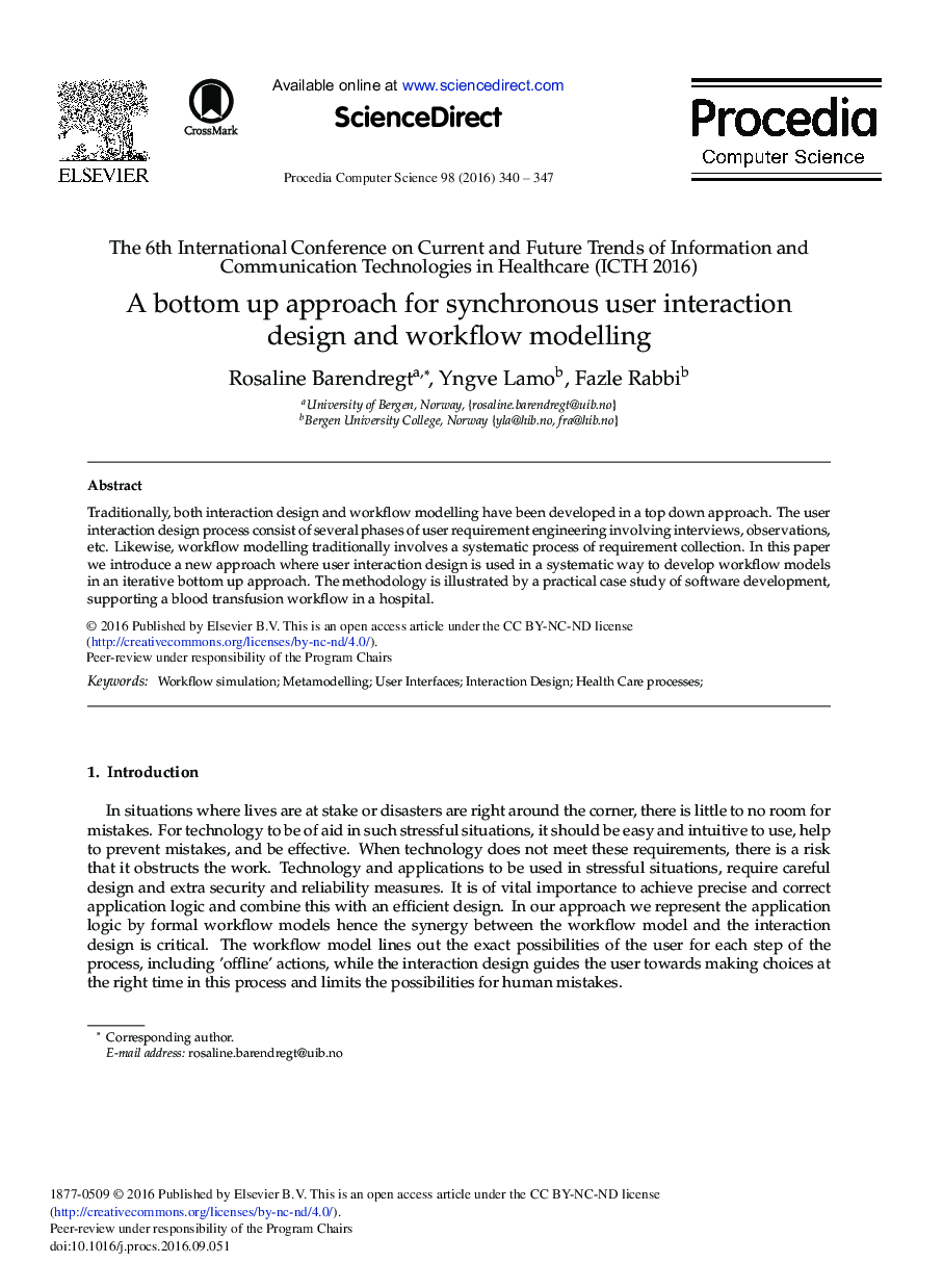 A Bottom up Approach for Synchronous User Interaction Design and Workflow Modelling