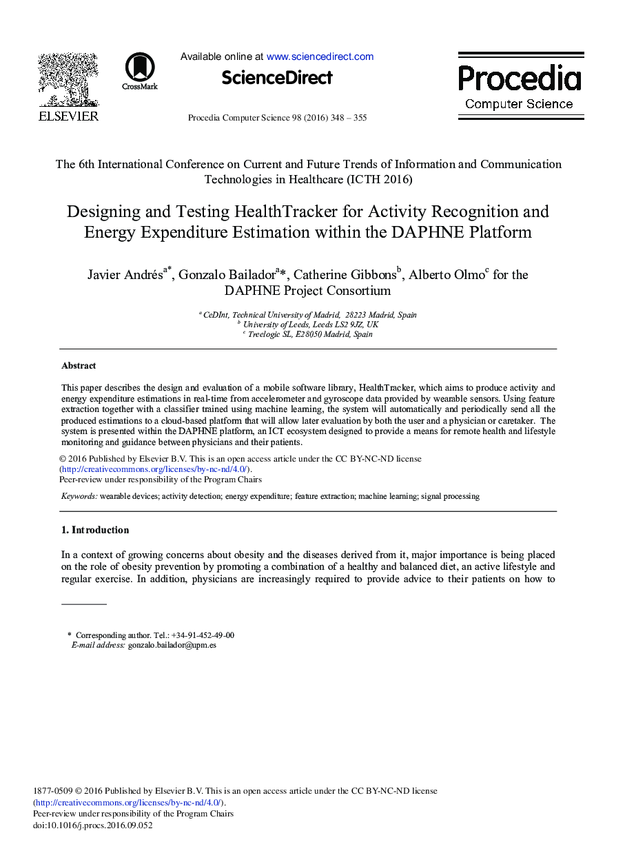 Designing and Testing HealthTracker for Activity Recognition and Energy Expenditure Estimation within the DAPHNE Platform