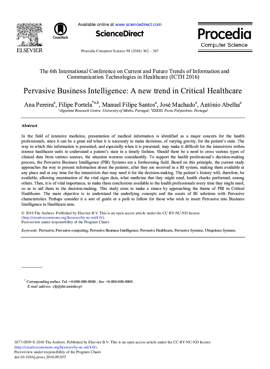 Pervasive Business Intelligence: A New Trend in Critical Healthcare