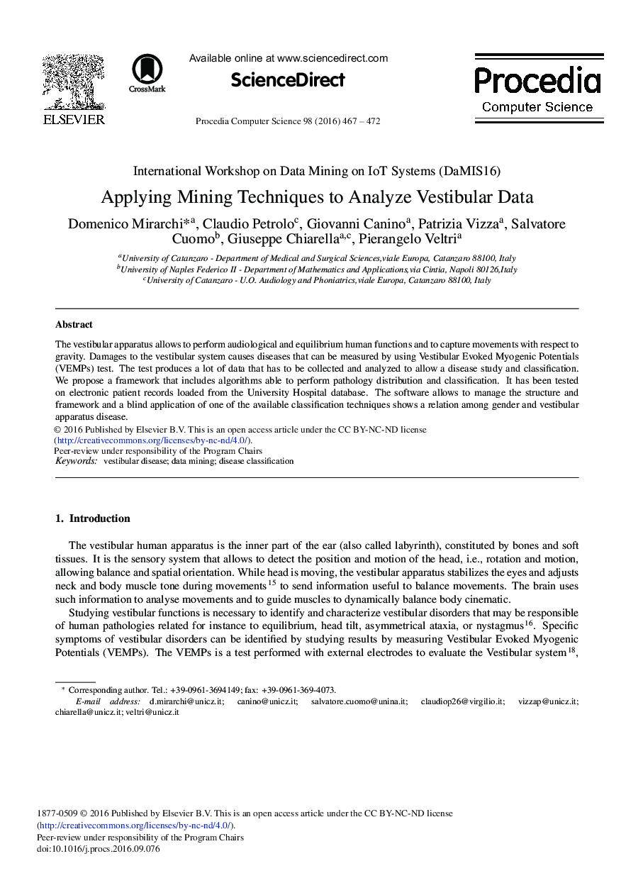 Applying Mining Techniques to Analyze Vestibular Data