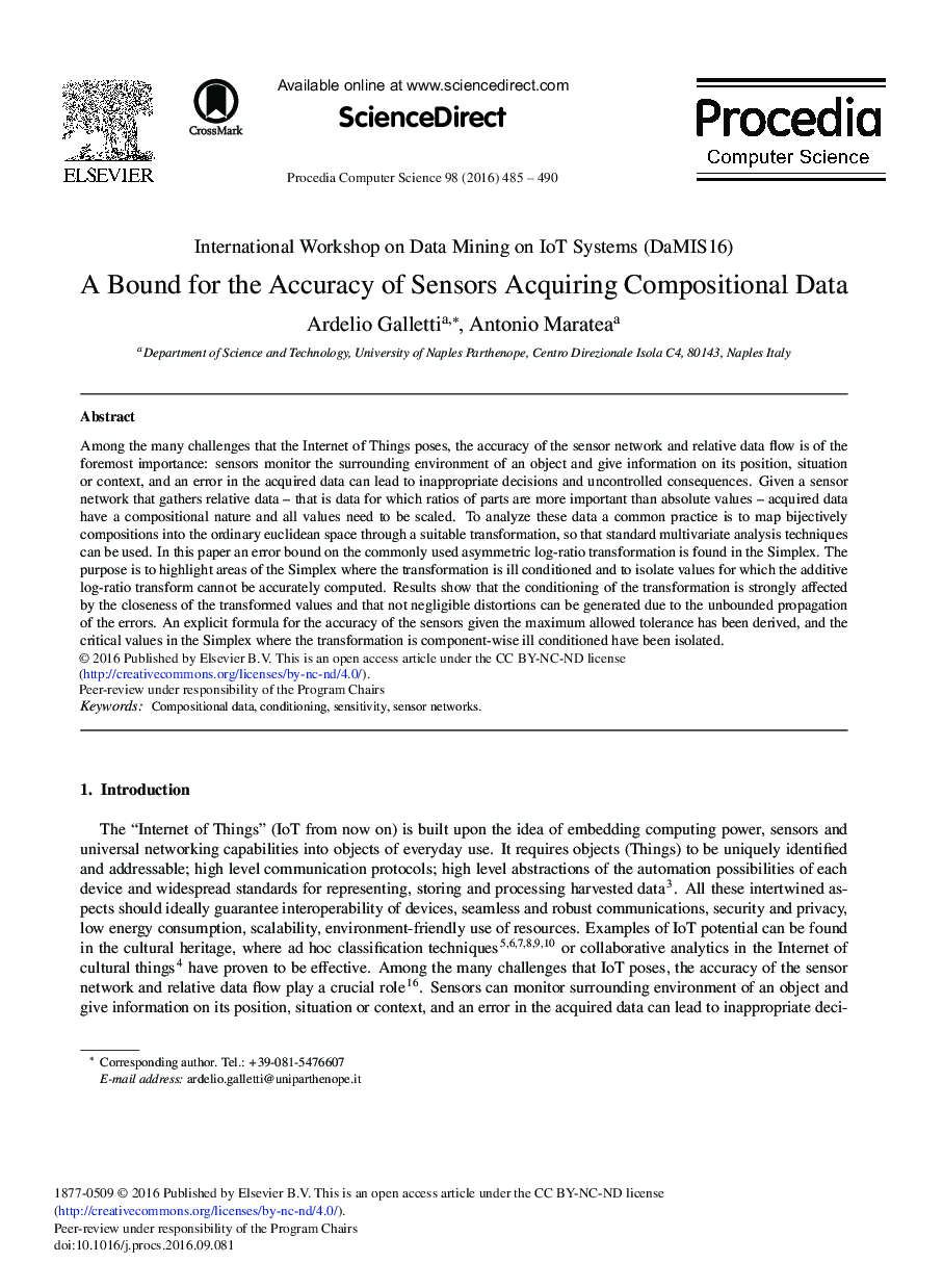 A Bound for the Accuracy of Sensors Acquiring Compositional Data