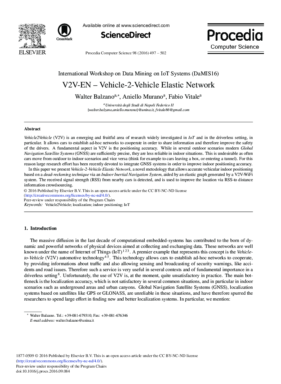 V2V-EN - Vehicle-2-Vehicle Elastic Network