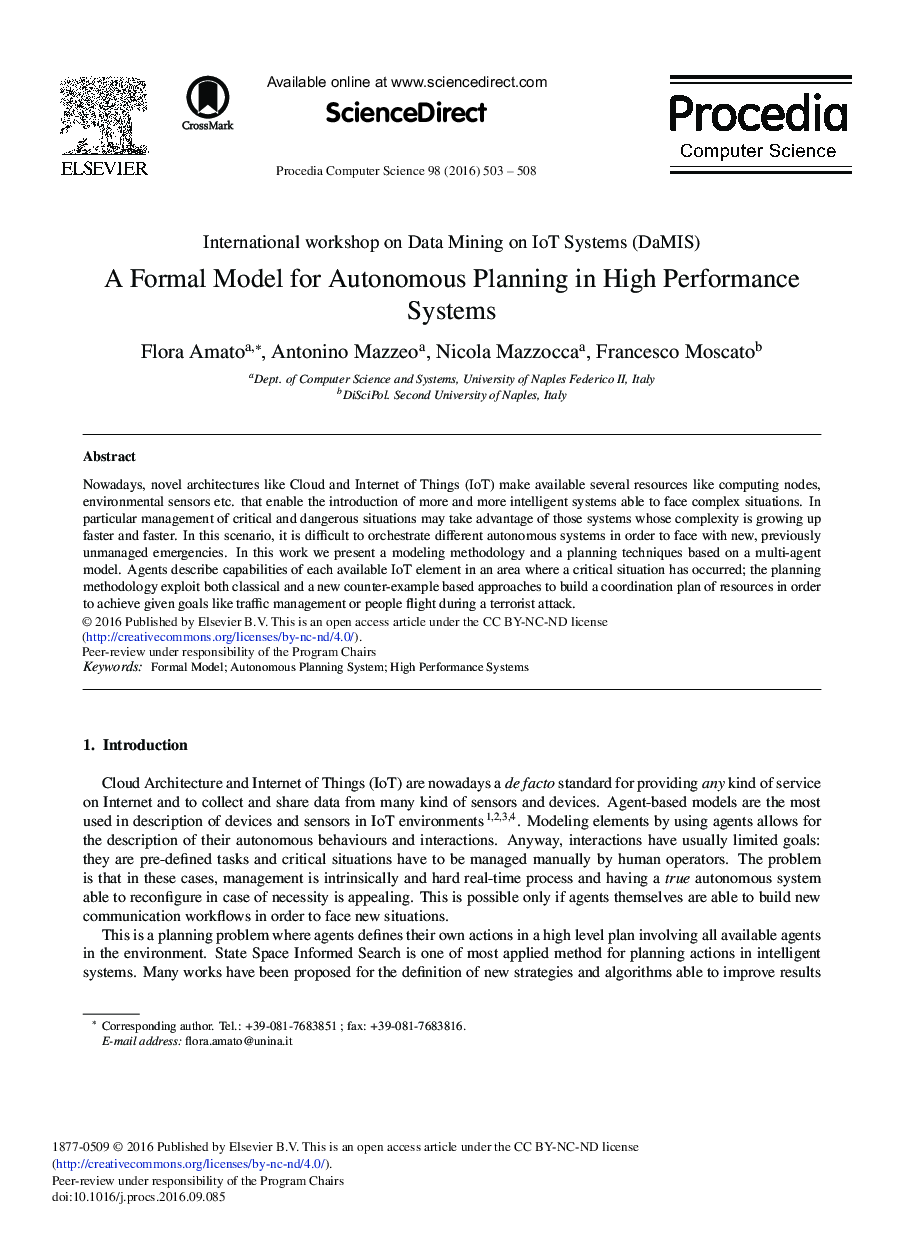 A Formal Model for Autonomous Planning in High Performance Systems