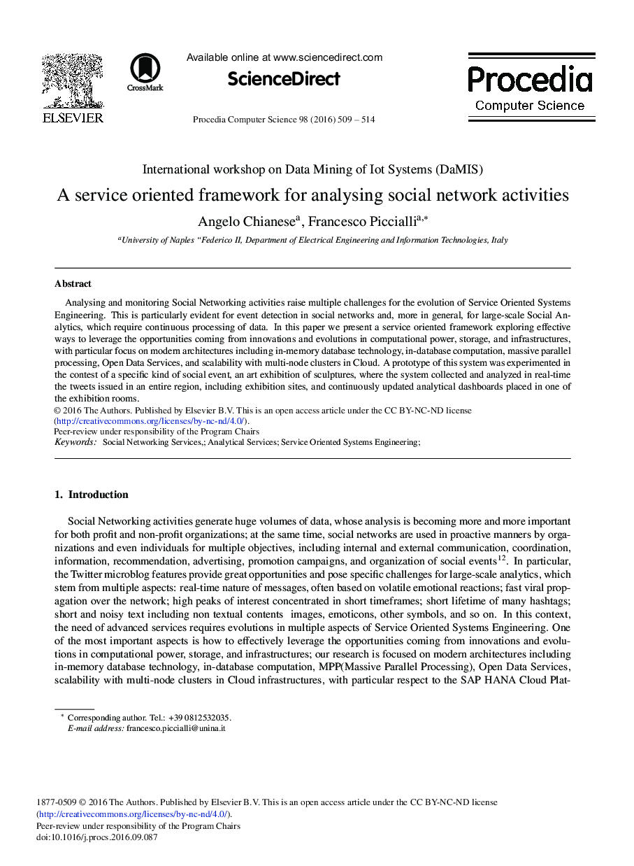 A Service Oriented Framework for Analysing Social Network Activities