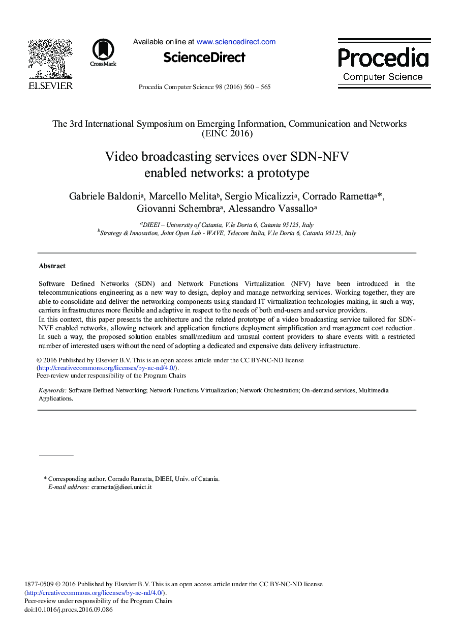 Video Broadcasting Services Over SDN-NFV Enabled Networks: A Prototype
