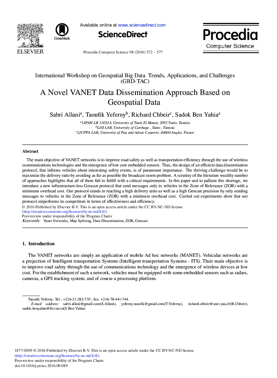 A Novel VANET Data Dissemination Approach Based on Geospatial Data