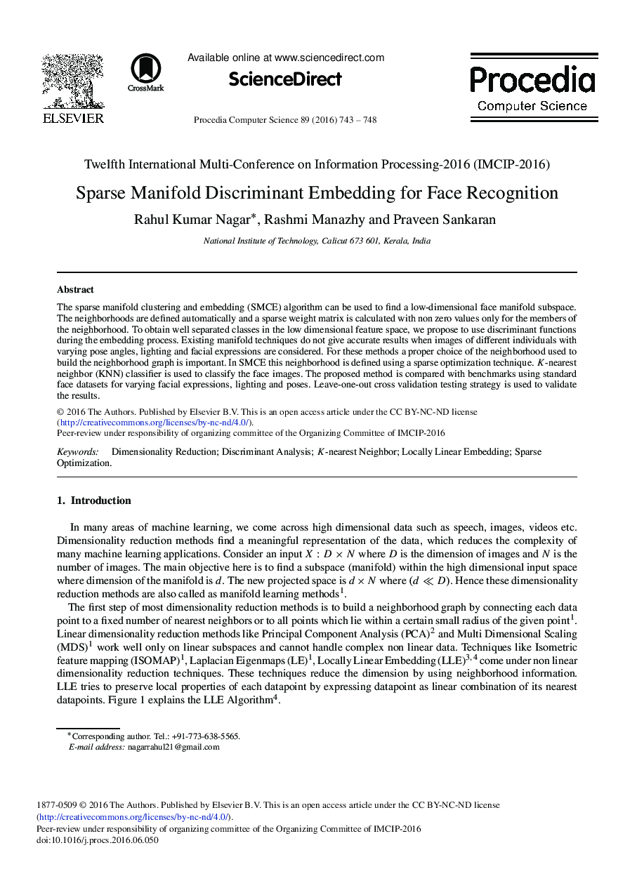 Sparse Manifold Discriminant Embedding for Face Recognition