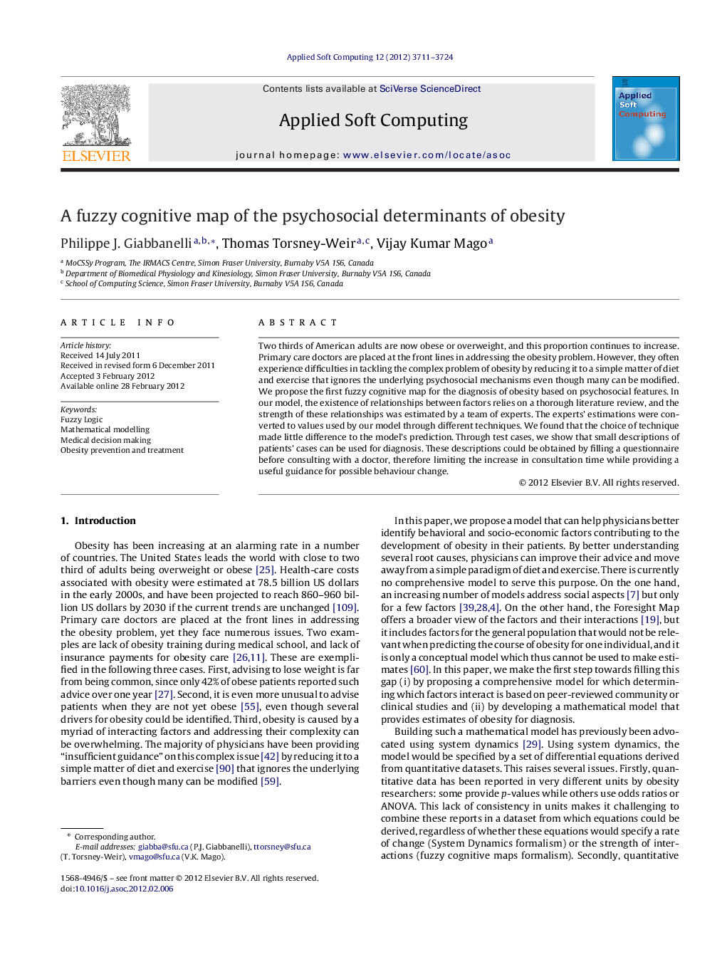 A fuzzy cognitive map of the psychosocial determinants of obesity