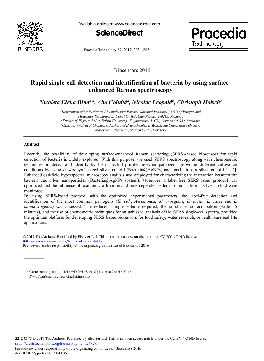 Rapid Single-cell Detection and Identification of Bacteria by Using Surface-enhanced Raman Spectroscopy