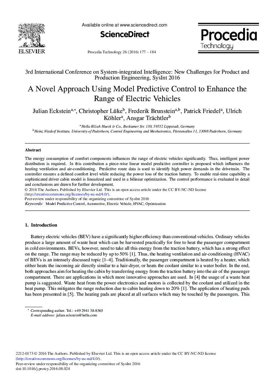 A Novel Approach Using Model Predictive Control to Enhance the Range of Electric Vehicles