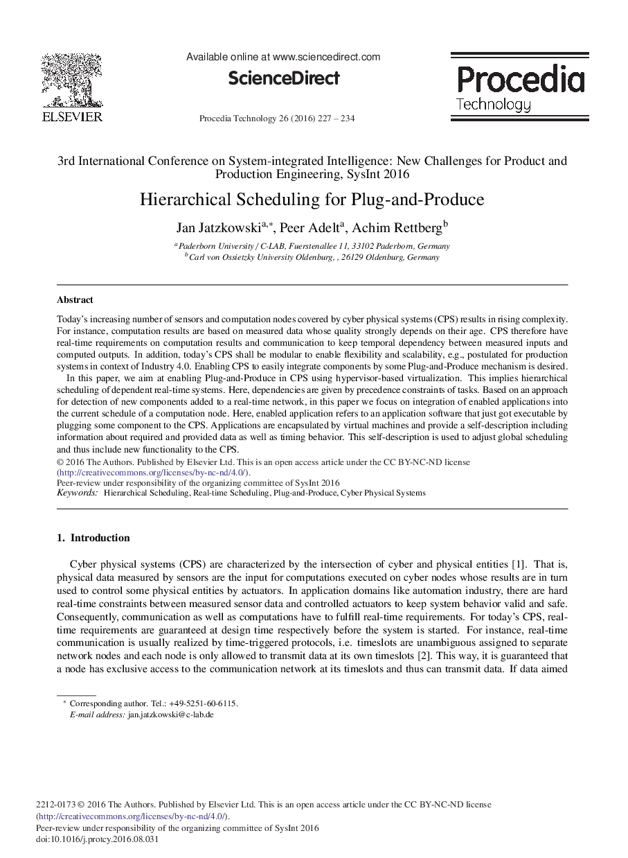 Hierarchical Scheduling for Plug-and-Produce