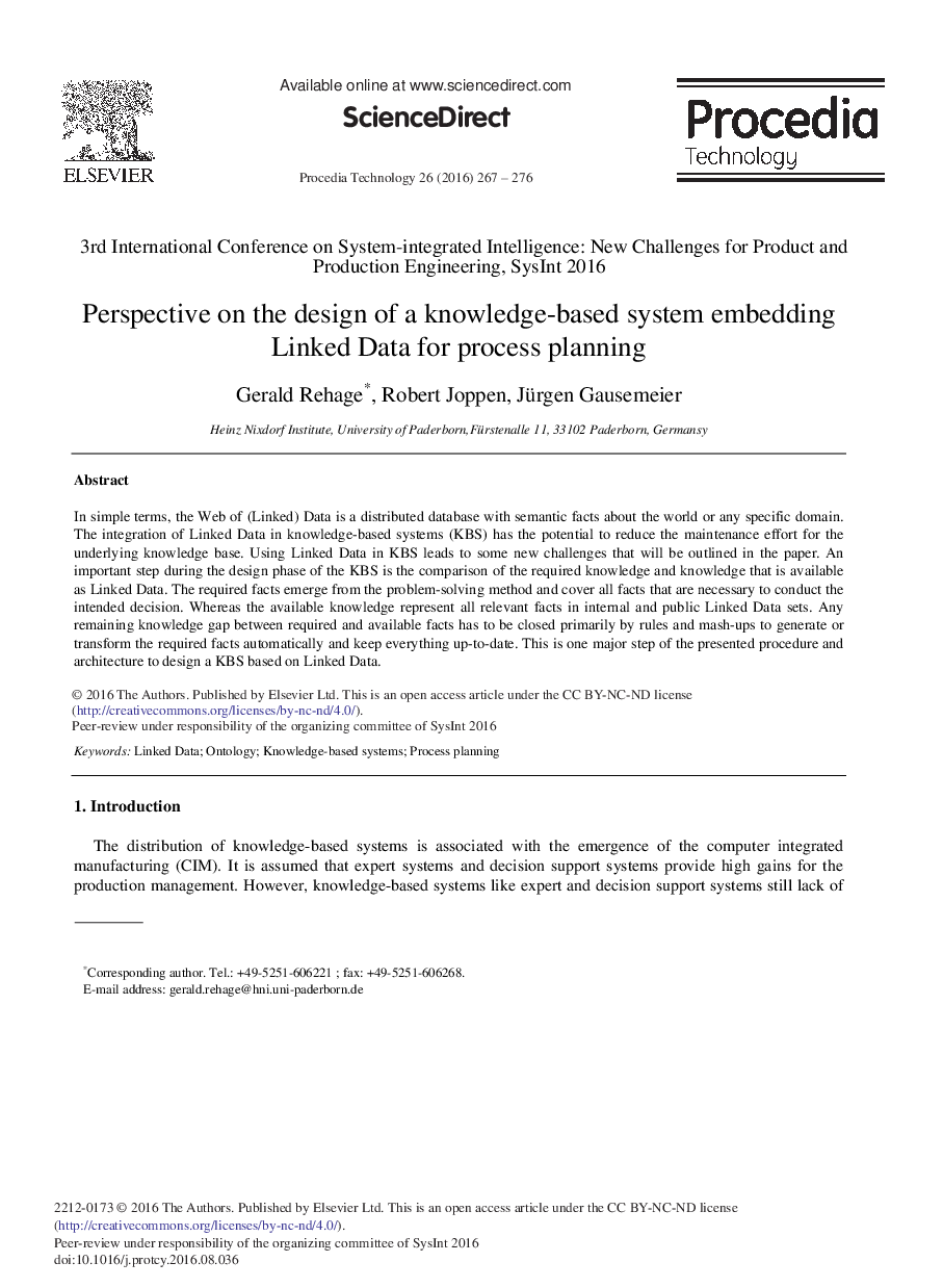 Perspective on the Design of a Knowledge-based System Embedding Linked Data for Process Planning